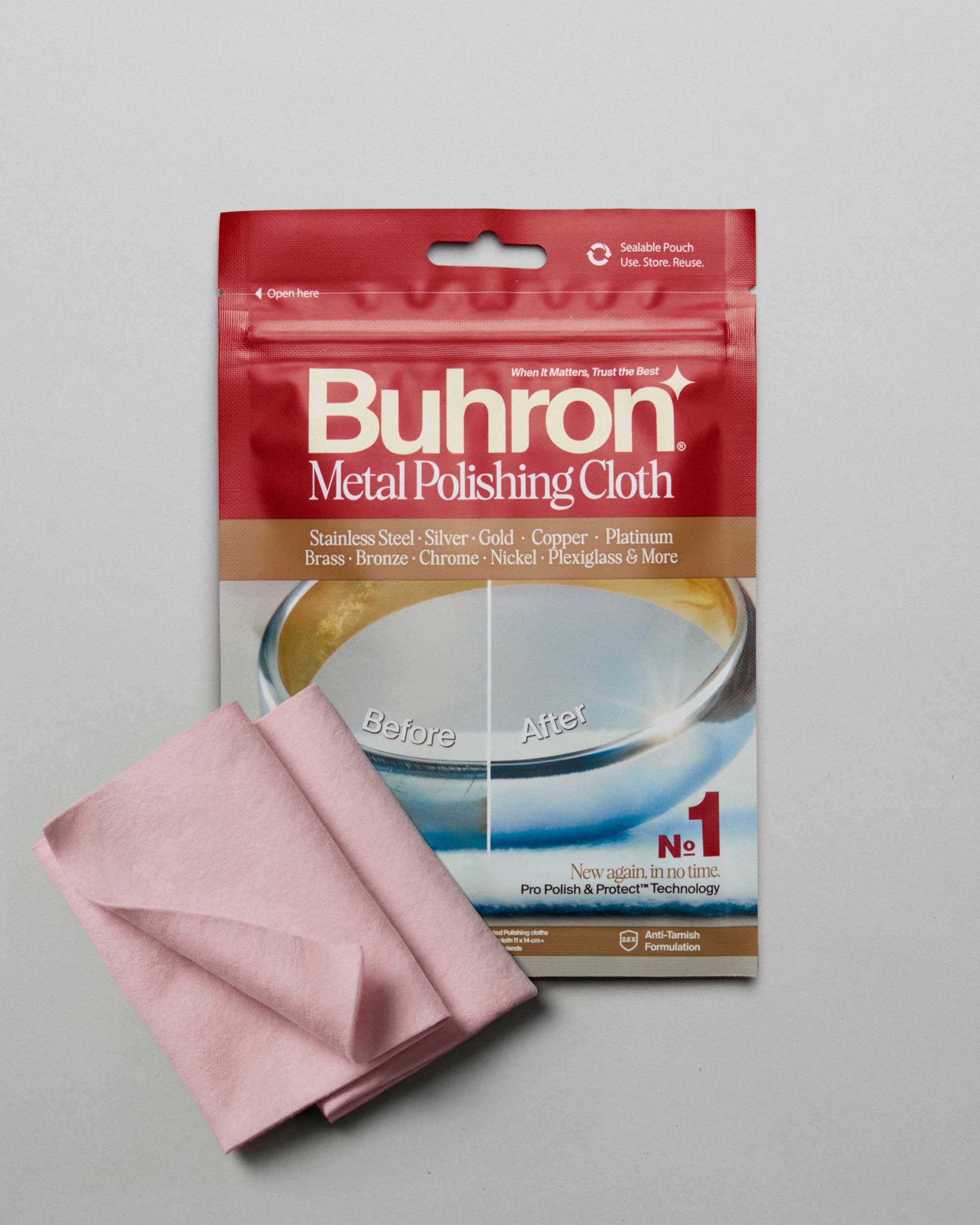 Buhron metal polishing cloth for silver, gold and stainless steel, removes tarnish and scratches, made in EU